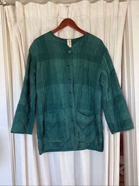 Eve Gravel Teal Green Quilted Button-Down Top